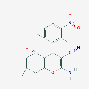 molecular formula C21H23N3O4 B415714 2-amino-4-{3-nitro-2,4,6-trimethylphenyl}-7,7-dimethyl-5-oxo-5,6,7,8-tetrahydro-4H-chromene-3-carbonitrile 