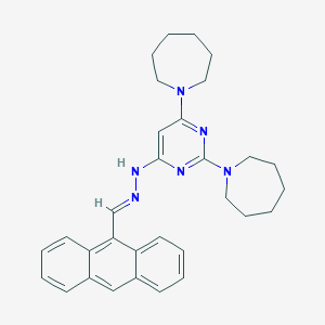 molecular formula C31H36N6 B415716 9-Anthracenecarbaldehyde [2,6-di(1-azepanyl)-4-pyrimidinyl]hydrazone 