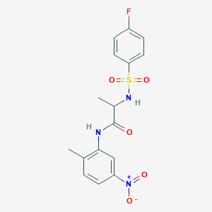 molecular formula C16H16FN3O5S B4157195 N~2~-[(4-fluorophenyl)sulfonyl]-N~1~-(2-methyl-5-nitrophenyl)alaninamide 