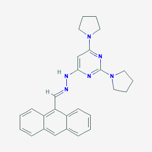 molecular formula C27H28N6 B415720 4-[(2E)-2-(anthracen-9-ylmethylidene)hydrazinyl]-2,6-di(pyrrolidin-1-yl)pyrimidine 