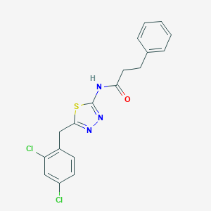 molecular formula C18H15Cl2N3OS B415721 N-[5-(2,4-Dichloro-benzyl)-[1,3,4]thiadiazol-2-yl]-3-phenyl-propionamide 