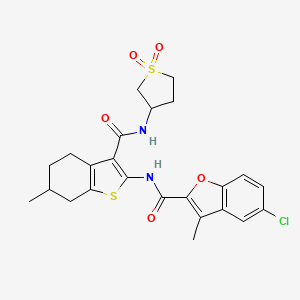 molecular formula C24H25ClN2O5S2 B4157456 5-chloro-N-(3-{[(1,1-dioxidotetrahydro-3-thienyl)amino]carbonyl}-6-methyl-4,5,6,7-tetrahydro-1-benzothien-2-yl)-3-methyl-1-benzofuran-2-carboxamide 