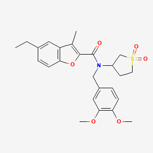 molecular formula C25H29NO6S B4157488 N-(3,4-dimethoxybenzyl)-N-(1,1-dioxidotetrahydrothiophen-3-yl)-5-ethyl-3-methyl-1-benzofuran-2-carboxamide 