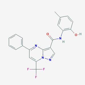 molecular formula C21H15F3N4O2 B415752 N-(2-hydroxy-5-methylphenyl)-5-phenyl-7-(trifluoromethyl)pyrazolo[1,5-a]pyrimidine-3-carboxamide 