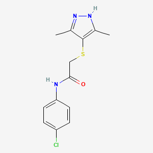 molecular formula C13H14ClN3OS B4157546 N-(4-chlorophenyl)-2-[(3,5-dimethyl-1H-pyrazol-4-yl)thio]acetamide 