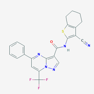 molecular formula C23H16F3N5OS B415755 N-(3-cyano-4,5,6,7-tetrahydro-1-benzothiophen-2-yl)-5-phenyl-7-(trifluoromethyl)pyrazolo[1,5-a]pyrimidine-3-carboxamide 