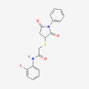 2-(2,5-dioxo-1-phenylpyrrolidin-3-yl)sulfanyl-N-(2-fluorophenyl)acetamide