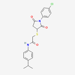 2-[1-(4-chlorophenyl)-2,5-dioxopyrrolidin-3-yl]sulfanyl-N-(4-propan-2-ylphenyl)acetamide