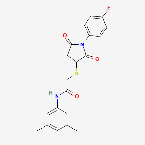 molecular formula C20H19FN2O3S B4157628 N-(3,5-dimethylphenyl)-2-[1-(4-fluorophenyl)-2,5-dioxopyrrolidin-3-yl]sulfanylacetamide 