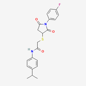 molecular formula C21H21FN2O3S B4157639 2-[1-(4-fluorophenyl)-2,5-dioxopyrrolidin-3-yl]sulfanyl-N-(4-propan-2-ylphenyl)acetamide 