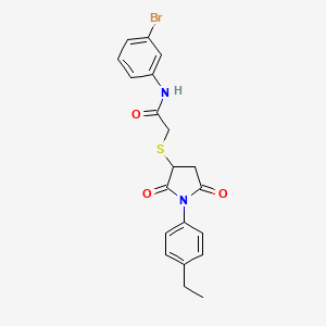 molecular formula C20H19BrN2O3S B4157655 N-(3-bromophenyl)-2-[1-(4-ethylphenyl)-2,5-dioxopyrrolidin-3-yl]sulfanylacetamide 