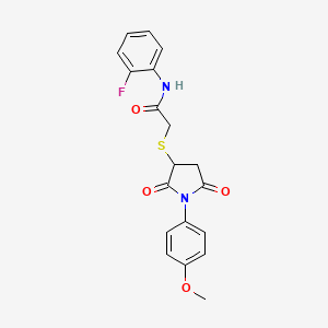 molecular formula C19H17FN2O4S B4157673 N-(2-fluorophenyl)-2-[1-(4-methoxyphenyl)-2,5-dioxopyrrolidin-3-yl]sulfanylacetamide 