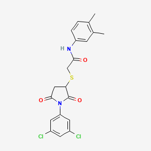 molecular formula C20H18Cl2N2O3S B4157694 2-[1-(3,5-dichlorophenyl)-2,5-dioxopyrrolidin-3-yl]sulfanyl-N-(3,4-dimethylphenyl)acetamide 