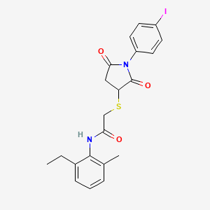 molecular formula C21H21IN2O3S B4157703 N-(2-ethyl-6-methylphenyl)-2-[1-(4-iodophenyl)-2,5-dioxopyrrolidin-3-yl]sulfanylacetamide 