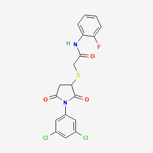 molecular formula C18H13Cl2FN2O3S B4157709 2-[1-(3,5-dichlorophenyl)-2,5-dioxopyrrolidin-3-yl]sulfanyl-N-(2-fluorophenyl)acetamide 