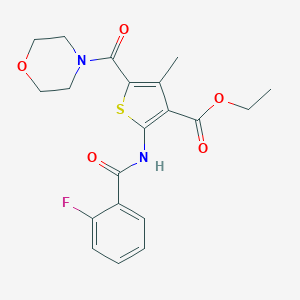 molecular formula C20H21FN2O5S B415771 Ethyl 2-[(2-fluorobenzoyl)amino]-4-methyl-5-(morpholin-4-ylcarbonyl)thiophene-3-carboxylate 