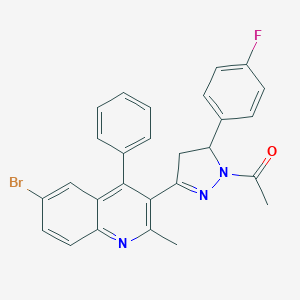 molecular formula C27H21BrFN3O B415776 1-[5-(6-Bromo-2-methyl-4-phenylquinolin-3-yl)-3-(4-fluorophenyl)-3,4-dihydropyrazol-2-yl]ethanone CAS No. 313967-94-1