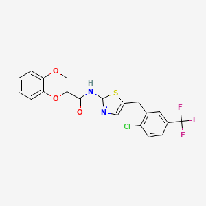 molecular formula C20H14ClF3N2O3S B4157798 N-{5-[2-chloro-5-(trifluoromethyl)benzyl]-1,3-thiazol-2-yl}-2,3-dihydro-1,4-benzodioxine-2-carboxamide 