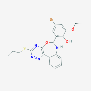 molecular formula C21H21BrN4O3S B415791 4-Bromo-2-ethoxy-6-[3-(propylsulfanyl)-6,7-dihydro[1,2,4]triazino[5,6-d][3,1]benzoxazepin-6-yl]phenol 