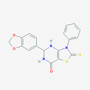 molecular formula C18H13N3O3S2 B415794 5-(1,3-benzodioxol-5-yl)-3-phenyl-2-thioxo-2,3,5,6-tetrahydro[1,3]thiazolo[4,5-d]pyrimidin-7(4H)-one 