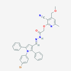 molecular formula C34H28BrN5O3 B415797 N'-{[1-(4-bromophenyl)-2,5-diphenyl-1H-pyrrol-3-yl]methylene}-2-{[3-cyano-4-(methoxymethyl)-6-methyl-2-pyridinyl]oxy}acetohydrazide 