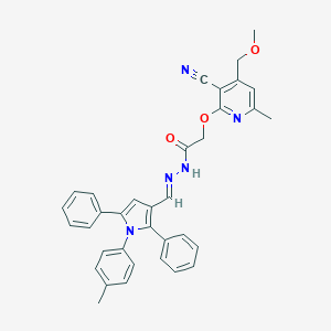 molecular formula C35H31N5O3 B415800 2-{[3-cyano-4-(methoxymethyl)-6-methyl-2-pyridinyl]oxy}-N'-{[1-(4-methylphenyl)-2,5-diphenyl-1H-pyrrol-3-yl]methylene}acetohydrazide 