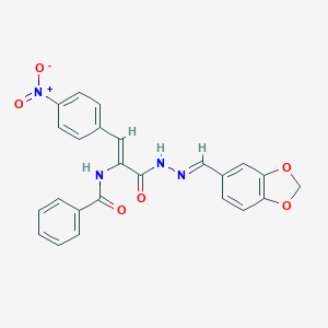 molecular formula C24H18N4O6 B415801 N-(1-{[2-(1,3-benzodioxol-5-ylmethylene)hydrazino]carbonyl}-2-{4-nitrophenyl}vinyl)benzamide 