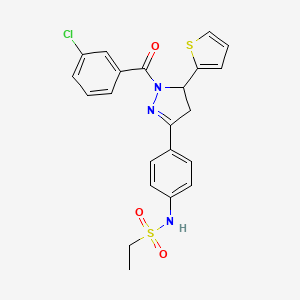 molecular formula C22H20ClN3O3S2 B4158018 N-{4-[1-(3-chlorobenzoyl)-5-(2-thienyl)-4,5-dihydro-1H-pyrazol-3-yl]phenyl}ethanesulfonamide 