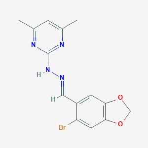 molecular formula C14H13BrN4O2 B415804 6-Bromo-1,3-benzodioxole-5-carbaldehyde (4,6-dimethyl-2-pyrimidinyl)hydrazone 