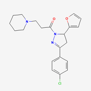 molecular formula C21H24ClN3O2 B4158046 1-{3-[3-(4-chlorophenyl)-5-(2-furyl)-4,5-dihydro-1H-pyrazol-1-yl]-3-oxopropyl}piperidine 