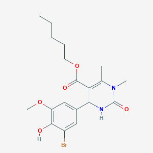 molecular formula C19H25BrN2O5 B415813 4-(3-Bromo-4-hydroxy-5-methoxy-phenyl)-1,6-dimethyl-2-oxo-1,2,3,4-tetrahydro-pyrimidine-5-carboxylic acid pentyl ester 