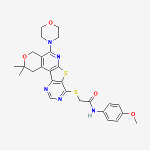 2-[(4,4-dimethyl-8-morpholin-4-yl-5-oxa-11-thia-9,14,16-triazatetracyclo[8.7.0.02,7.012,17]heptadeca-1(10),2(7),8,12(17),13,15-hexaen-13-yl)sulfanyl]-N-(4-methoxyphenyl)acetamide