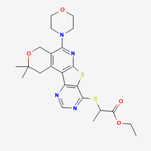 ethyl 2-[(4,4-dimethyl-8-morpholin-4-yl-5-oxa-11-thia-9,14,16-triazatetracyclo[8.7.0.02,7.012,17]heptadeca-1(10),2(7),8,12(17),13,15-hexaen-13-yl)sulfanyl]propanoate