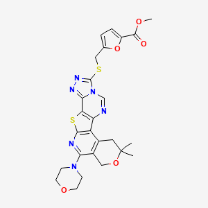 methyl 5-[(18,18-dimethyl-14-morpholin-4-yl-17-oxa-11-thia-3,5,7,8,13-pentazapentacyclo[10.8.0.02,10.05,9.015,20]icosa-1(12),2(10),3,6,8,13,15(20)-heptaen-6-yl)sulfanylmethyl]furan-2-carboxylate