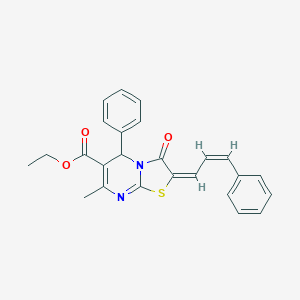 molecular formula C25H22N2O3S B415825 ethyl 7-methyl-3-oxo-5-phenyl-2-(3-phenyl-2-propenylidene)-2,3-dihydro-5H-[1,3]thiazolo[3,2-a]pyrimidine-6-carboxylate 