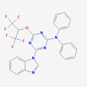 molecular formula C25H16F6N6O B415832 N-{4-(1H-benzimidazol-1-yl)-6-[2,2,2-trifluoro-1-(trifluoromethyl)ethoxy]-1,3,5-triazin-2-yl}-N,N-diphenylamine 