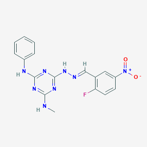 molecular formula C17H15FN8O2 B415834 2-Fluoro-5-nitrobenzaldehyde [4-anilino-6-(methylamino)-1,3,5-triazin-2-yl]hydrazone 