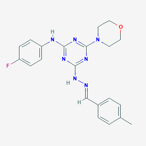 molecular formula C21H22FN7O B415848 4-Methylbenzaldehyde [4-(4-fluoroanilino)-6-(4-morpholinyl)-1,3,5-triazin-2-yl]hydrazone 