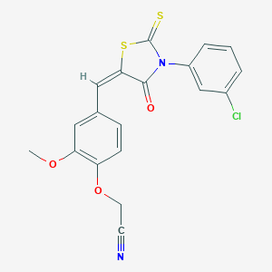 molecular formula C19H13ClN2O3S2 B415853 (4-{[3-(3-Chlorophenyl)-4-oxo-2-thioxo-1,3-thiazolidin-5-ylidene]methyl}-2-methoxyphenoxy)acetonitrile 
