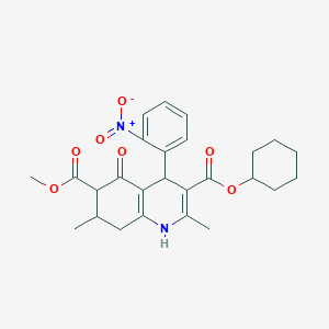 molecular formula C26H30N2O7 B4158557 3-Cyclohexyl 6-methyl 2,7-dimethyl-4-(2-nitrophenyl)-5-oxo-1,4,5,6,7,8-hexahydroquinoline-3,6-dicarboxylate 