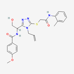 molecular formula C24H27N5O4S B4158708 N-{2-hydroxy-1-[5-({2-[(2-methylphenyl)amino]-2-oxoethyl}sulfanyl)-4-(prop-2-en-1-yl)-4H-1,2,4-triazol-3-yl]ethyl}-4-methoxybenzamide 