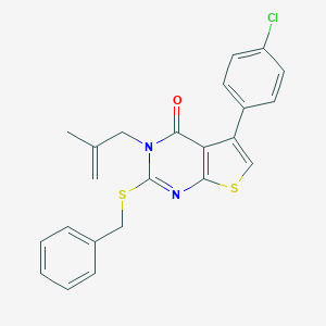molecular formula C23H19ClN2OS2 B415874 2-(benzylsulfanyl)-5-(4-chlorophenyl)-3-(2-methyl-2-propenyl)thieno[2,3-d]pyrimidin-4(3H)-one 