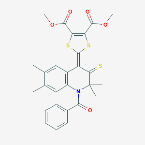 molecular formula C27H25NO5S3 B415875 Dimethyl 2-(1-benzoyl-2,2,6,7-tetramethyl-3-sulfanylidenequinolin-4-ylidene)-1,3-dithiole-4,5-dicarboxylate CAS No. 328069-86-9