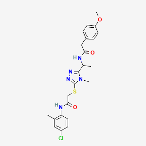 molecular formula C23H26ClN5O3S B4158769 N-{1-[5-({2-[(4-chloro-2-methylphenyl)amino]-2-oxoethyl}sulfanyl)-4-methyl-4H-1,2,4-triazol-3-yl]ethyl}-2-(4-methoxyphenyl)acetamide 