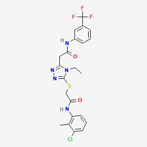 molecular formula C22H21ClF3N5O2S B4158786 2-[5-({2-[(3-chloro-2-methylphenyl)amino]-2-oxoethyl}sulfanyl)-4-ethyl-4H-1,2,4-triazol-3-yl]-N-[3-(trifluoromethyl)phenyl]acetamide 