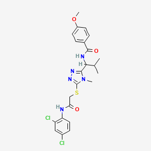 molecular formula C23H25Cl2N5O3S B4158856 N-{1-[5-({2-[(2,4-dichlorophenyl)amino]-2-oxoethyl}sulfanyl)-4-methyl-4H-1,2,4-triazol-3-yl]-2-methylpropyl}-4-methoxybenzamide 