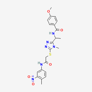 molecular formula C22H24N6O5S B4158924 4-methoxy-N-{1-[4-methyl-5-({2-[(4-methyl-3-nitrophenyl)amino]-2-oxoethyl}sulfanyl)-4H-1,2,4-triazol-3-yl]ethyl}benzamide 