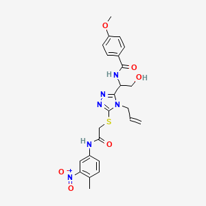 molecular formula C24H26N6O6S B4158940 N-{2-hydroxy-1-[5-({2-[(4-methyl-3-nitrophenyl)amino]-2-oxoethyl}sulfanyl)-4-(prop-2-en-1-yl)-4H-1,2,4-triazol-3-yl]ethyl}-4-methoxybenzamide 