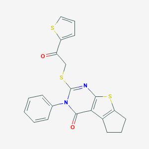 molecular formula C21H16N2O2S3 B415897 6-(2-Oxo-2-thiophen-2-yl-ethylsulfanyl)-5-phenyl-1,2,3,5-tetrahydro-8-thia-5,7-d 