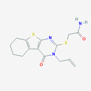 molecular formula C15H17N3O2S2 B415901 2-[(3-Allyl-4-oxo-3,4,5,6,7,8-hexahydro[1]benzothieno[2,3-d]pyrimidin-2-yl)sulfanyl]acetamide CAS No. 331819-91-1